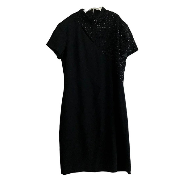 Liz Claiborne Womens Petite 10 Black Sheath Rhinestones Knee length Dress - Picture 1 of 16